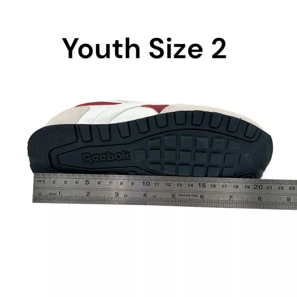 Reebok Youth Boys/Girls Sneaker Size 2 White/Wine/Beige‎ Cushioned Lace up Shoes